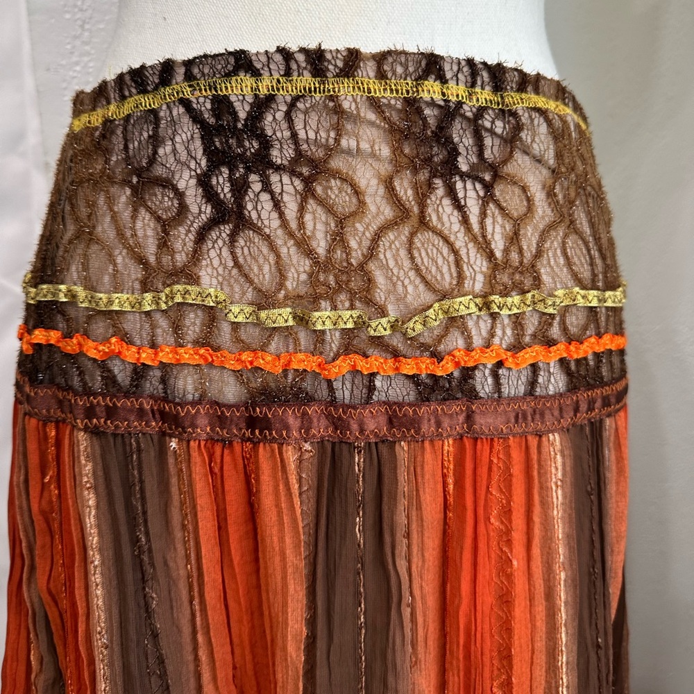 🤎🧡 Bohemian Orange brown Midi Maxi Festival boho Skirt size Small - Picture 5 of 11